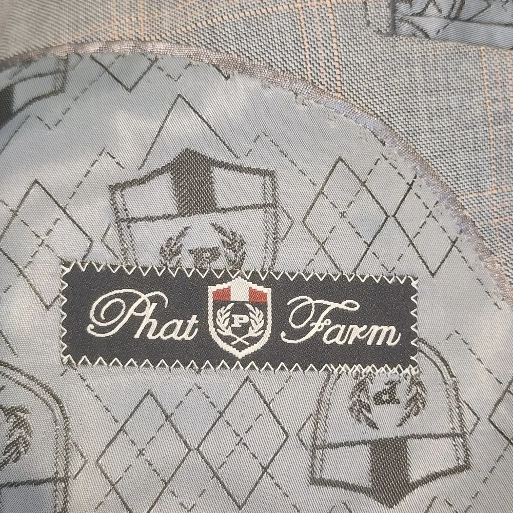 Phat Farm Blazer Sport Coat Mens 52XL Virgin Wool Gray Plaid 4 Button VTG Preppy